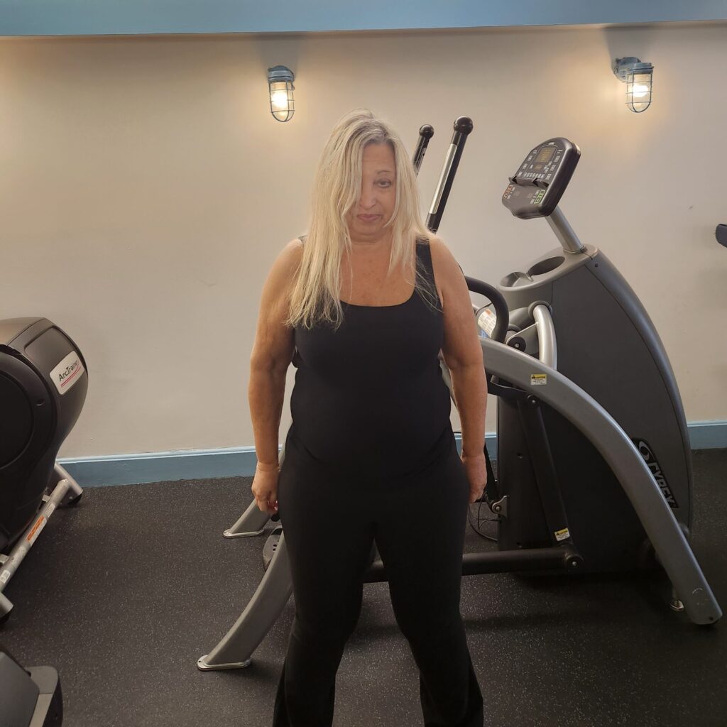 Before picture of middle aged woman with blonde hair | Smart Moves Fitness online personal trainer