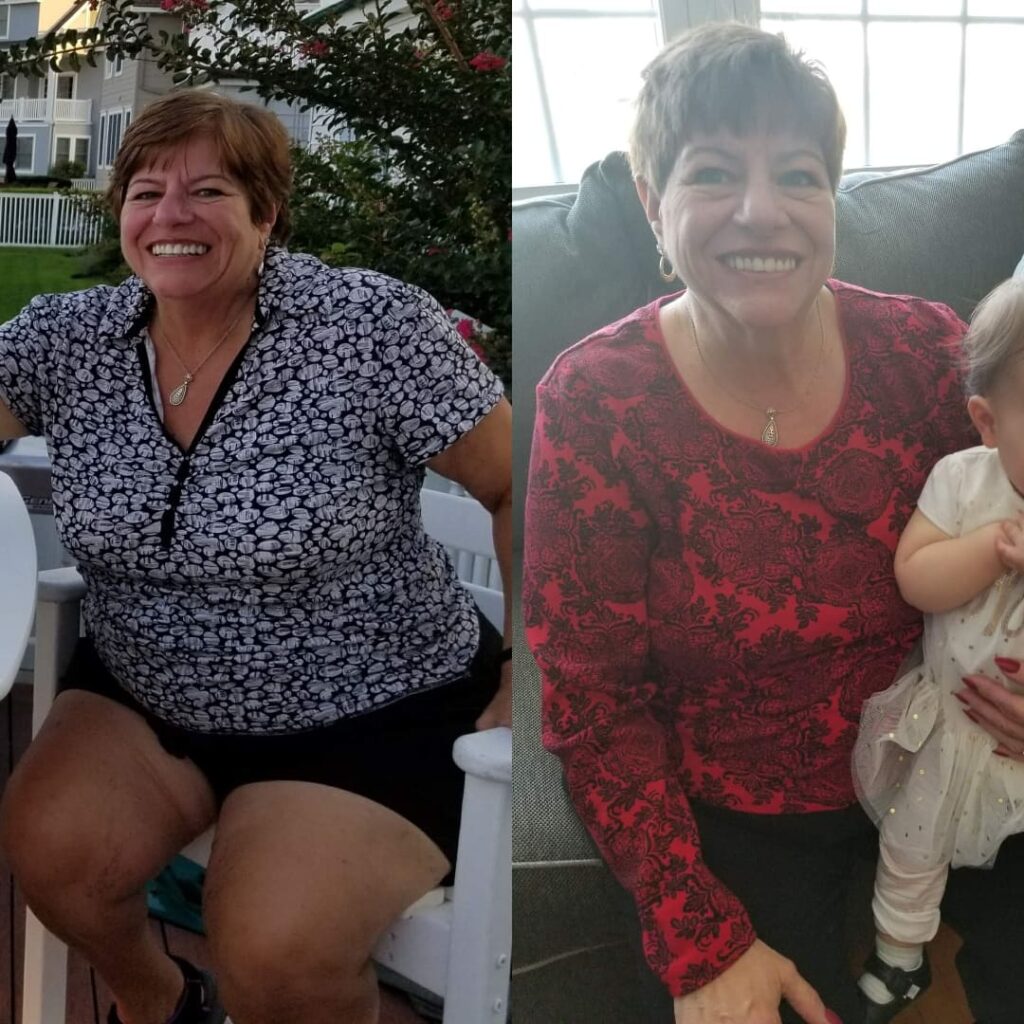 before and after picture of middle aged woman with short brown hair | Smart Moves Fitness virtual fitness coach